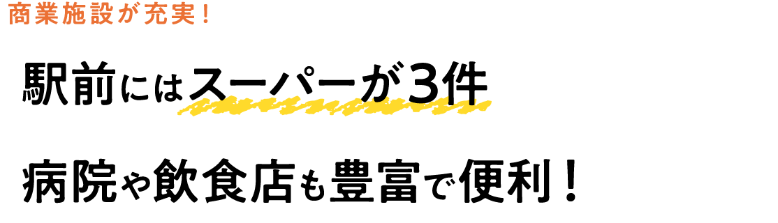 駅前にはスーパーが3件 病院や飲食店も豊富で便利！